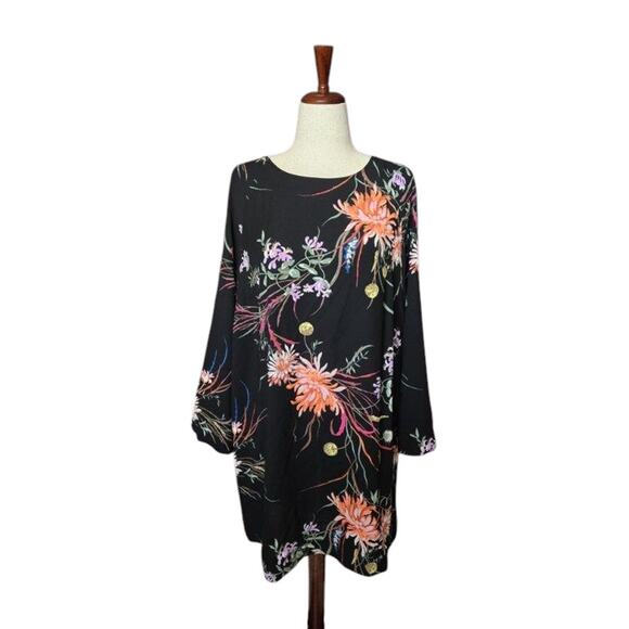 H&M Black Floral Wide-Sleeved‎ Dress Size small colorful bright - Picture 4 of 7